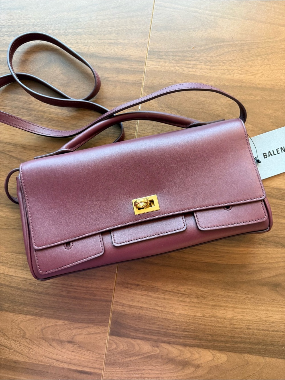Balenciaga Smooth Calfskin Small Bel Air Clutch On Strap Burgundy - Picture 4 of 9